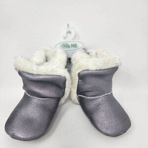 Little Me Infant Silver Boots With Faux-Fur Trim Size 3 9-12M